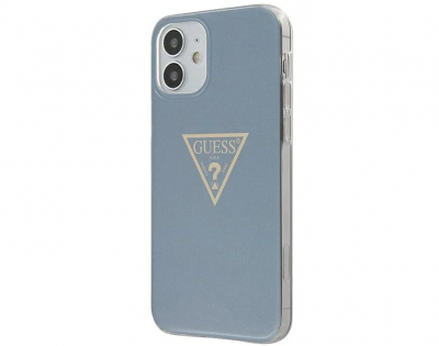 Чехол Guess Metallc effect Triangle logo для iPhone 12 mini, светло-синий